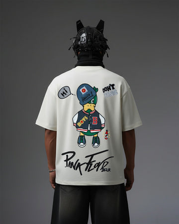 UNISEX Pinkfly Duck Embroidery Over-Sized T Shirt STREET ESSENTIALS