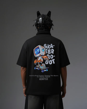 UNISEX Skater-Bot Embroidery Over-Sized T Shirt ANIME