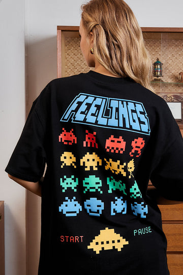 UNISEX Arcade Feelings Black Oversized T-shirt