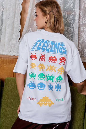 UNISEX Arcade Feelings White Oversized T-shirt