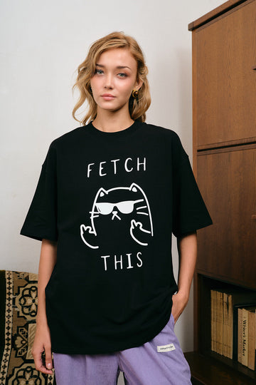 Sassy Cat Black Oversized T-Shirt
