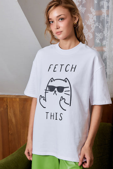 Sassy Cat White Oversized T-shirt