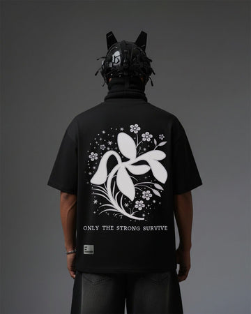 UNISEX Leaves Applique Embroidery Over-Sized T Shirt STREET ESSENTIALS