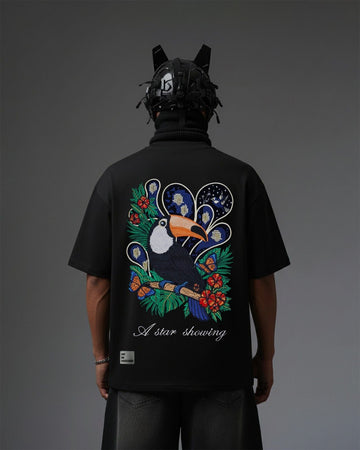 UNISEX Toucan Bird Embroidery Over-Sized T Shirt STREET ESSENTIALS