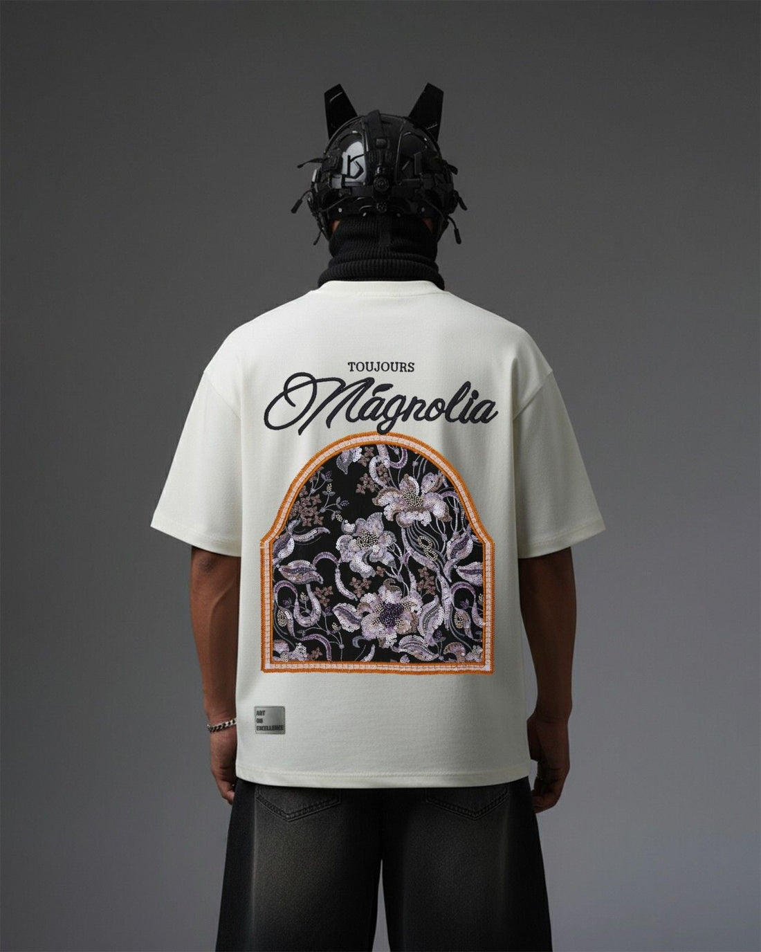 UNISEX Mangolia Arch Applique Embroidery Over-Sized T Shirt STREET ESSENTIALS