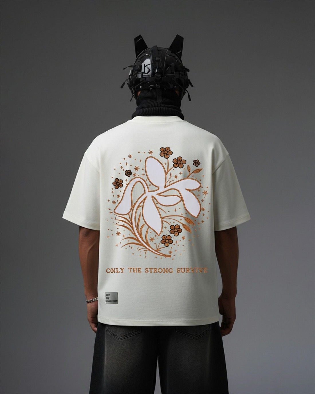 UNISEX Leaves Applique Embroidery Over-Sized T Shirt STREET ESSENTIALS