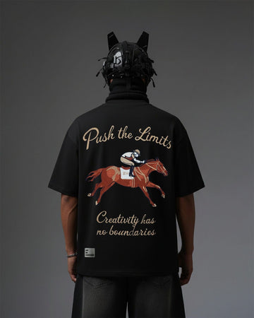UNISEX Horse Beyond Limits Embroidery Over-Sized T Shirt STREET ESSENTIALS
