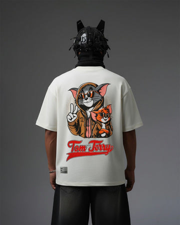 UNISEX Tom And Jerry Vibe Embroidery Over-Sized T Shirt ANIME