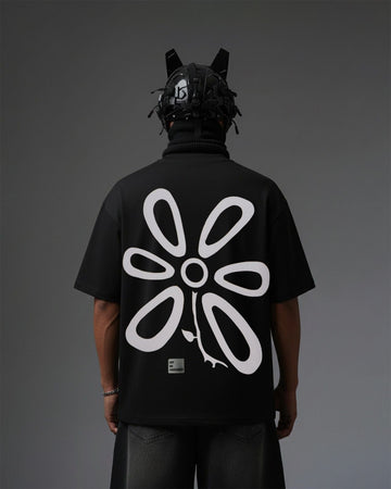 UNISEX Flower Applique Embroidery Over-Sized T Shirt STREET ESSENTIALS