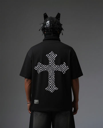 UNISEX Cross Applique Embroidery Over-Sized T Shirt STREET ESSENTIALS